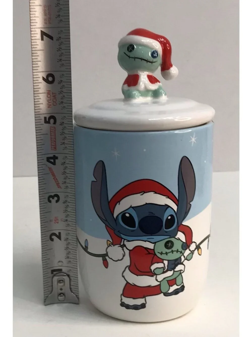 Disney Lilo and Stitch with Scrump Christmas Canister Jar Ceramic w/ Lid